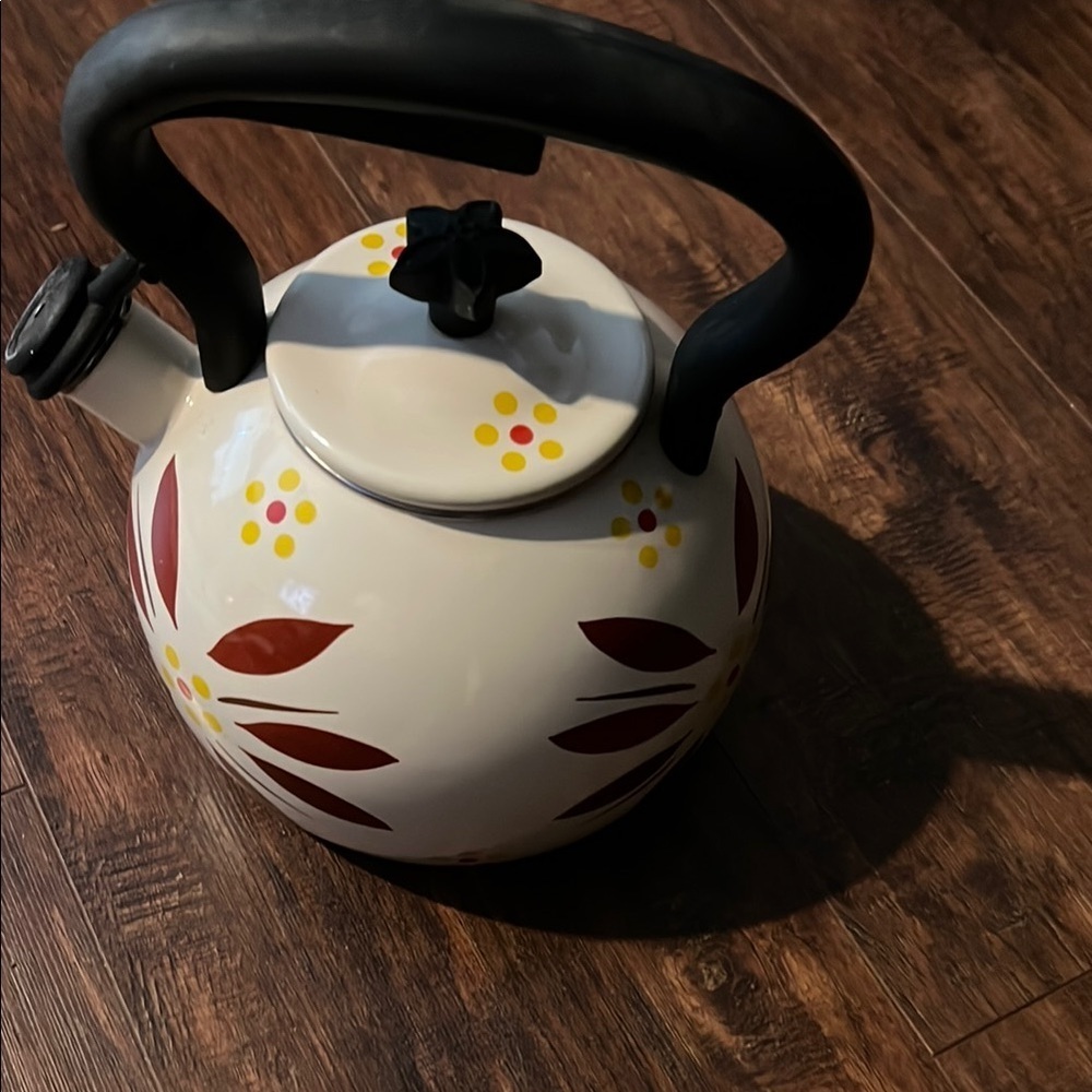 Floral Patterned Teapot with Black Handle